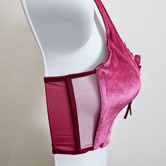 🆕️Victoria's Secret Dream Angels Unlined Lace up Velvet Corset Top XS - Picture 5 of 10